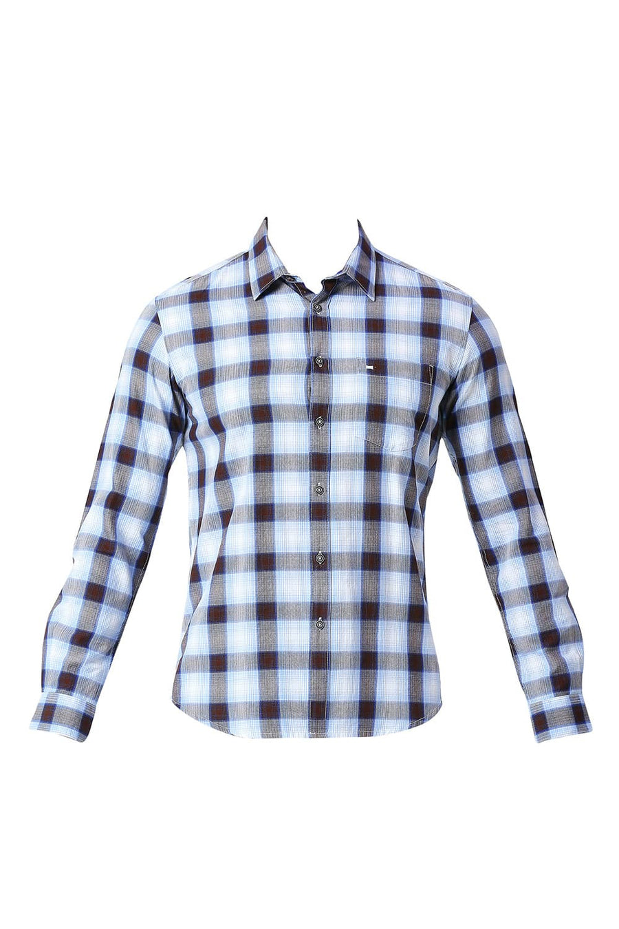 BASICS SLIM FIT WHISPER WHITE COTTON TWILL CHECKS SHIRT
