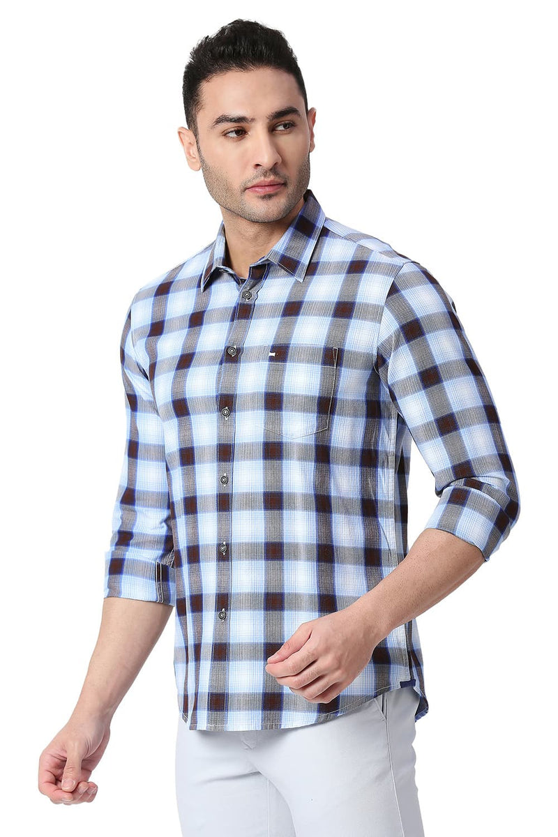 BASICS SLIM FIT COTTON TWILL CHECKS SHIRT