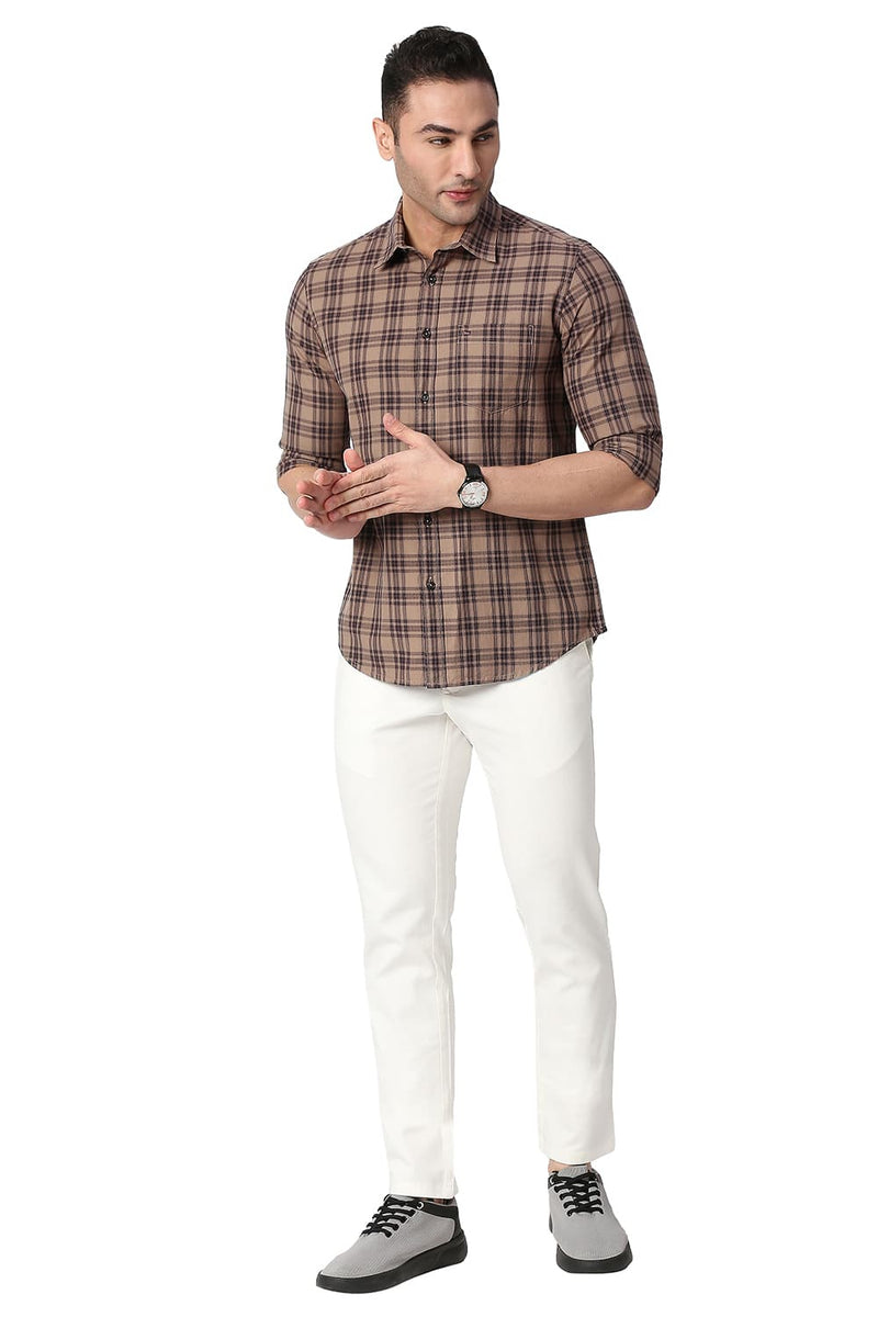 BASICS SLIM FIT COTTON TWILL CHECKS SHIRT