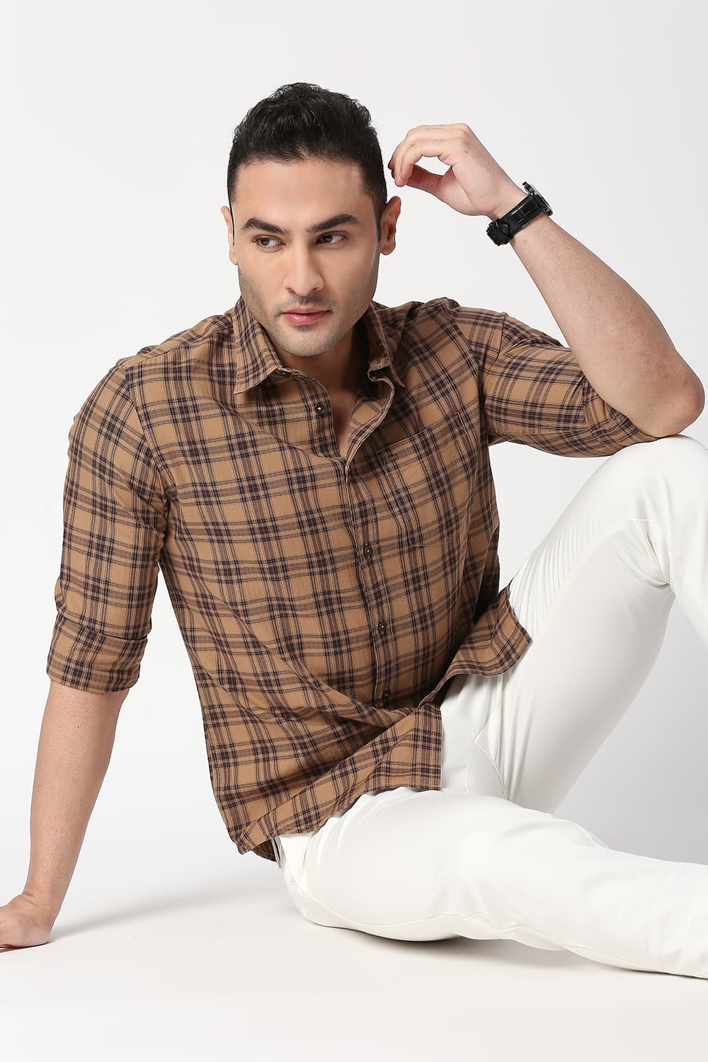 Slim Fit Cotton Twill Checks Shirt