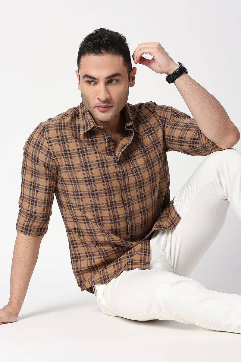 Slim Fit Cotton Twill Checks Shirt