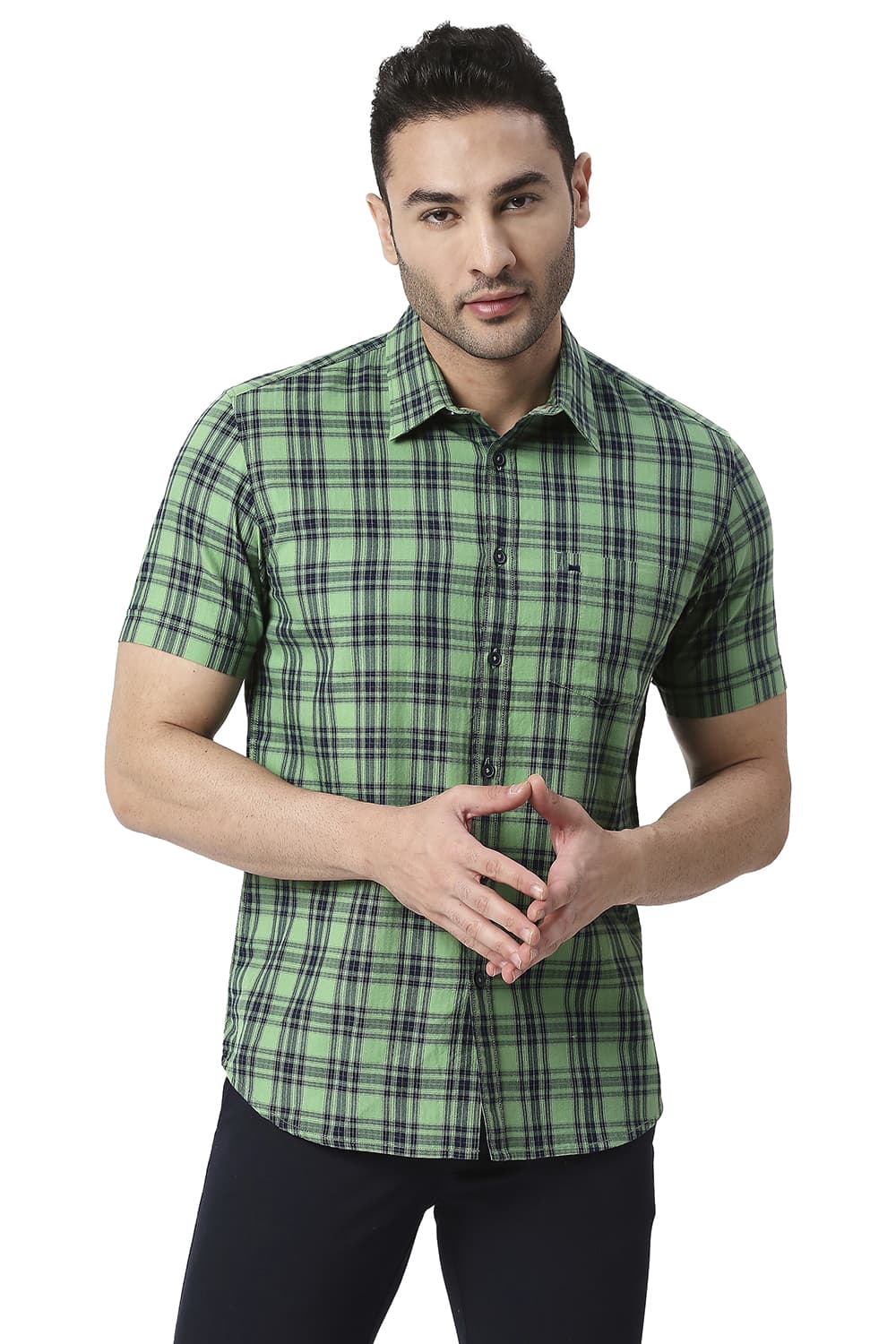 BASICS SLIM FIT COTTON TWILL CHECKS SHIRT