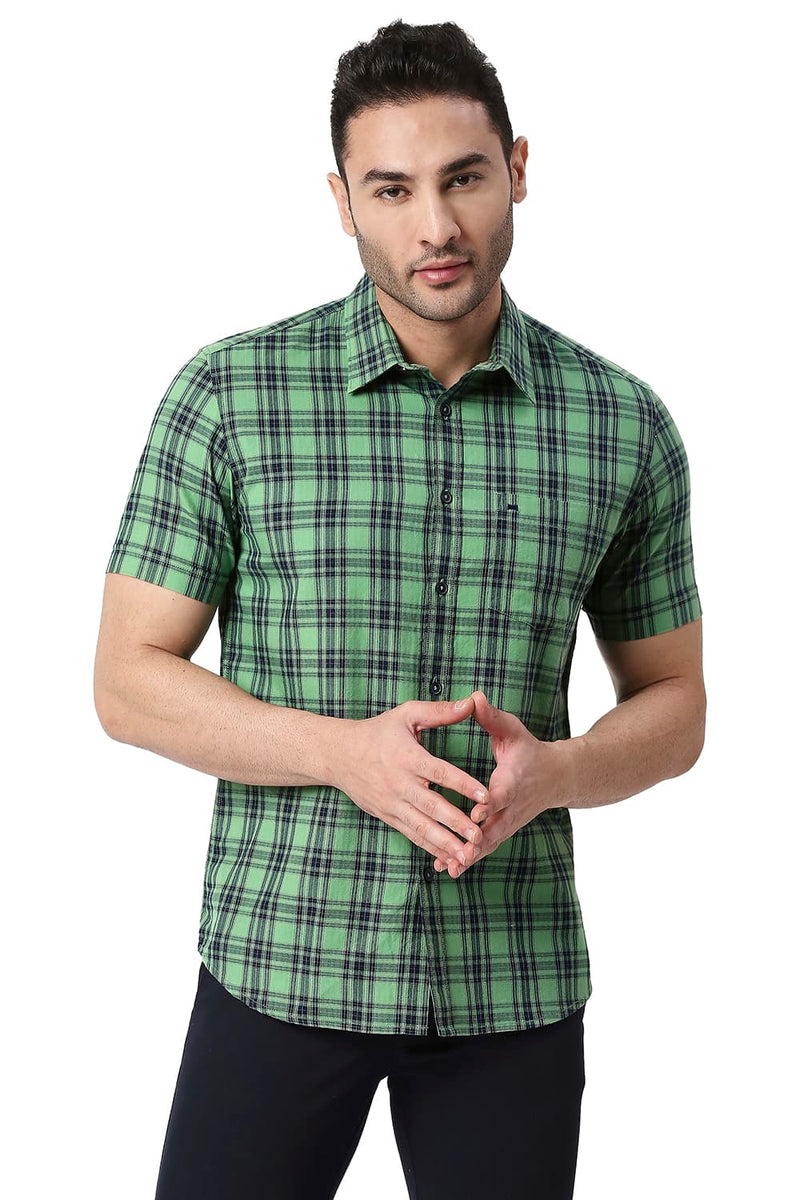 BASICS SLIM FIT COTTON TWILL CHECKS SHIRT