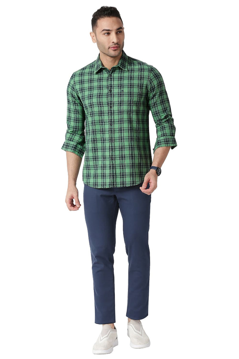 BASICS SLIM FIT COTTON TWILL CHECKS SHIRT