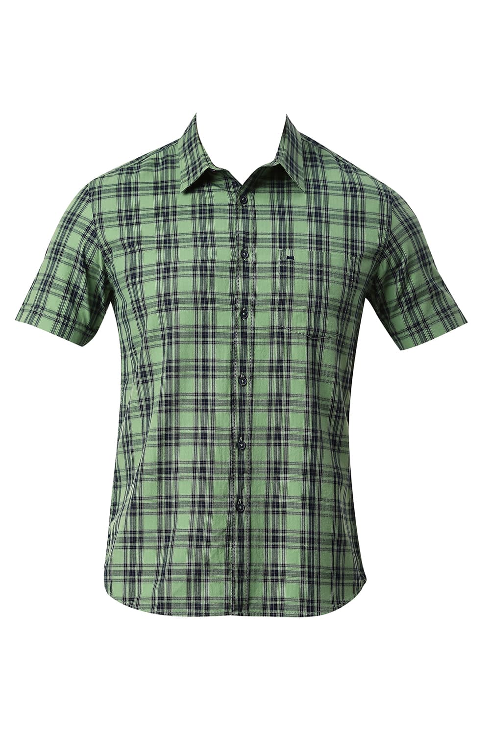 BASICS SLIM FIT COTTON TWILL CHECKS HALFSLEEVES SHIRT