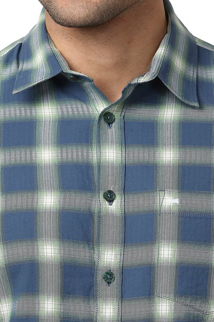 BASICS SLIM FIT LEGION BLUE COTTON TWILL CHECKS SHIRT