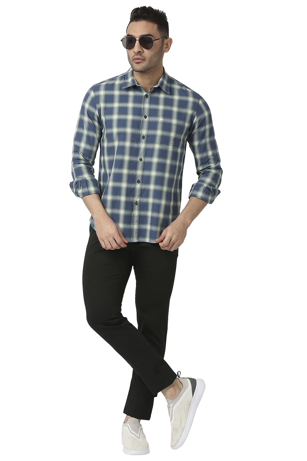 BASICS SLIM FIT COTTON TWILL CHECKS SHIRT