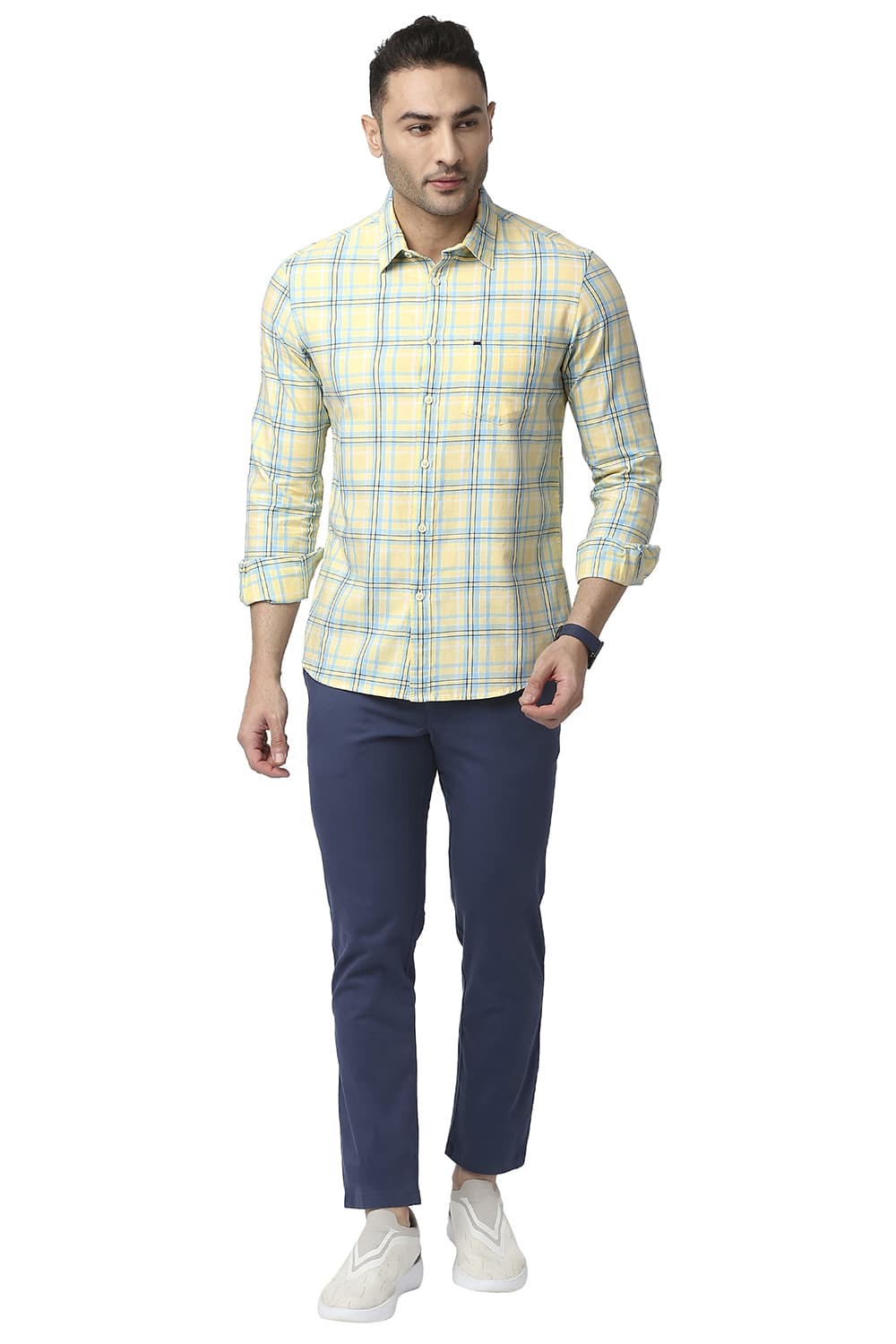 BASICS SLIM FIT COTTON TWILL CHECKS SHIRT