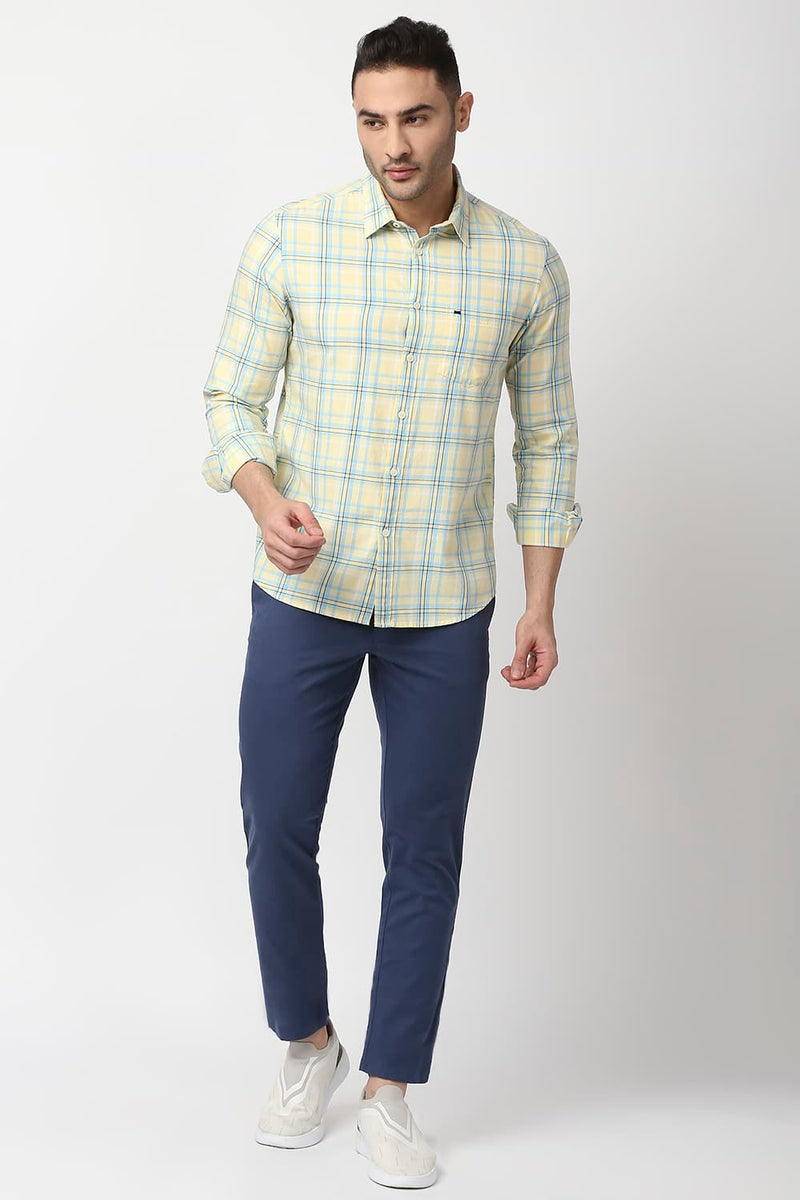 Slim Fit Cotton Twill Checks Shirt