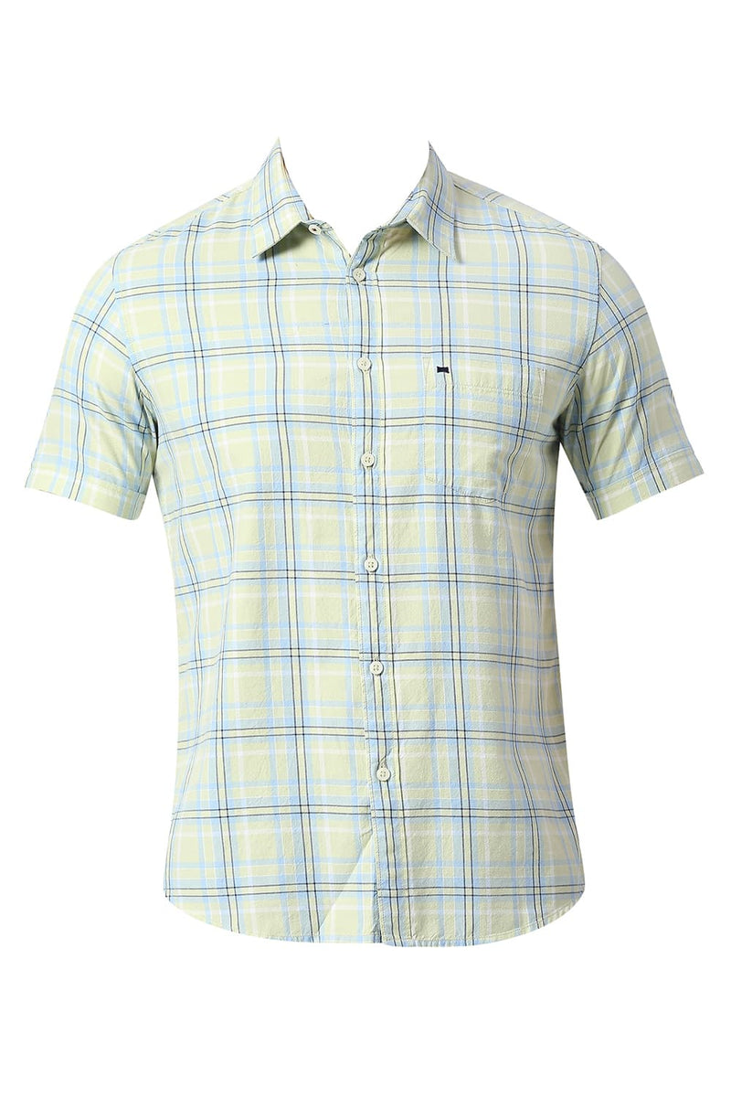 BASICS SLIM FIT COTTON TWILL CHECKS HALFSLEEVES SHIRT