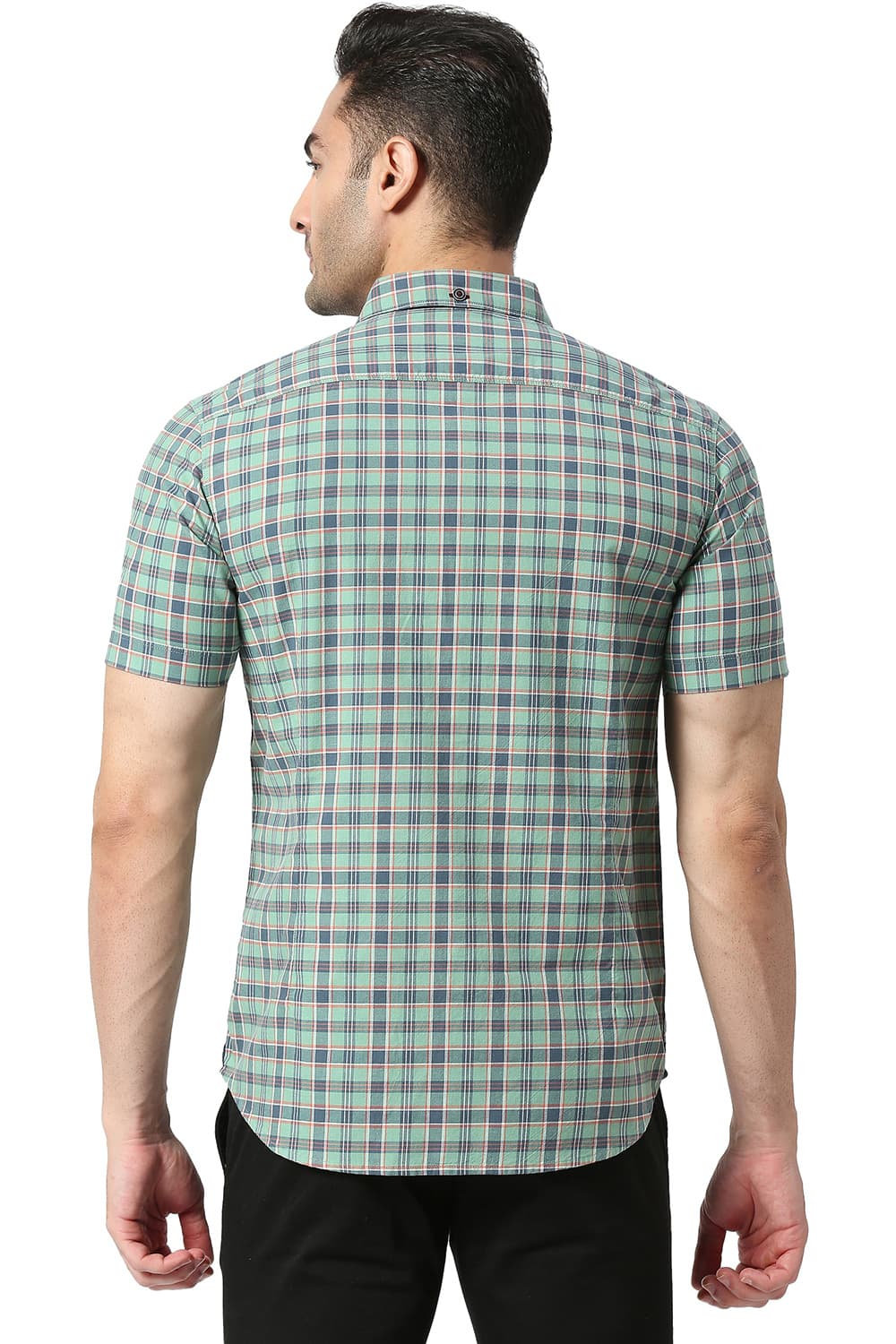 BASICS SLIM FIT COTTON OXFORD CHECKS HALFSLEEVES SHIRT