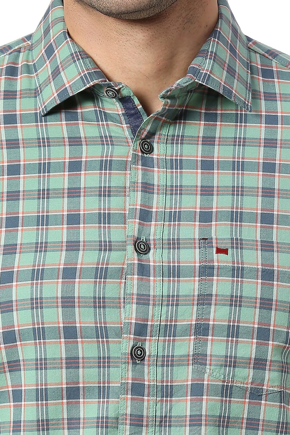 BASICS SLIM FIT COTTON OXFORD CHECKS HALFSLEEVES SHIRT