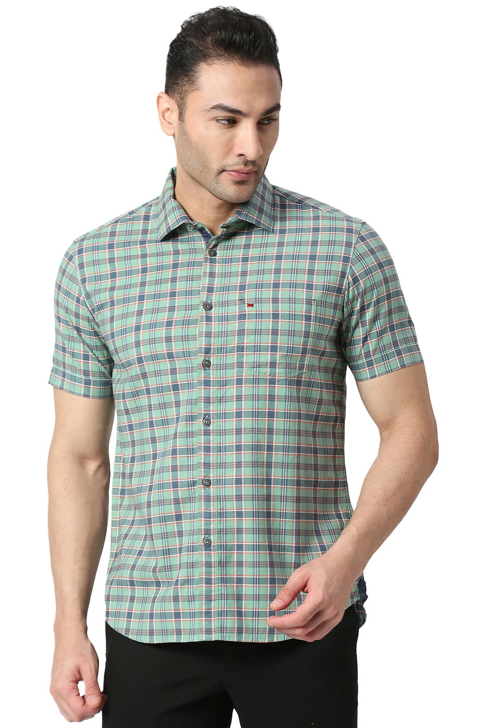 BASICS SLIM FIT COTTON OXFORD CHECKS SHIRT