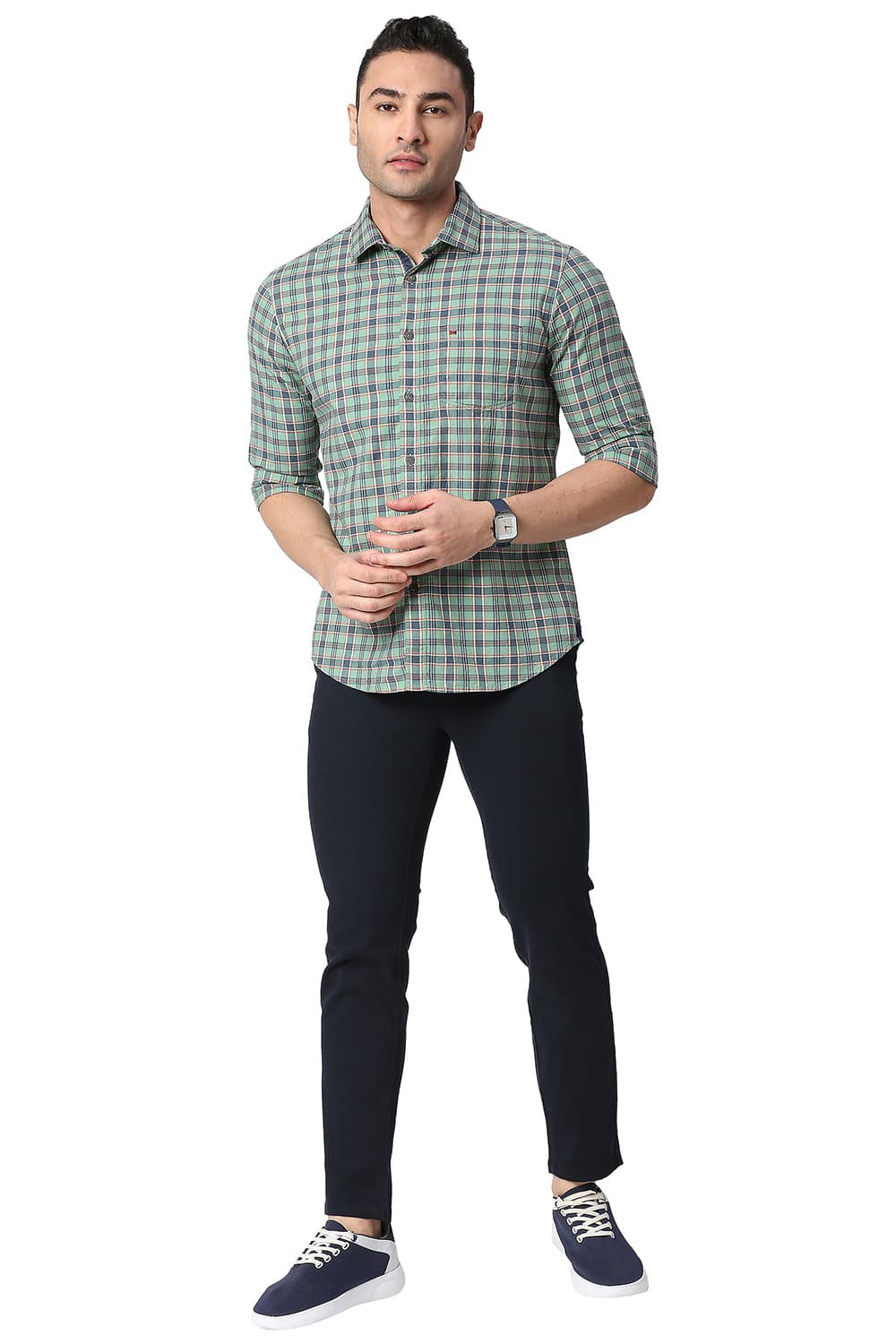 BASICS SLIM FIT COTTON OXFORD CHECKS SHIRT