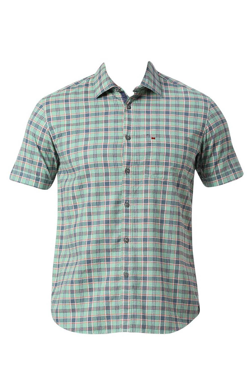 BASICS SLIM FIT COTTON OXFORD CHECKS HALFSLEEVES SHIRT