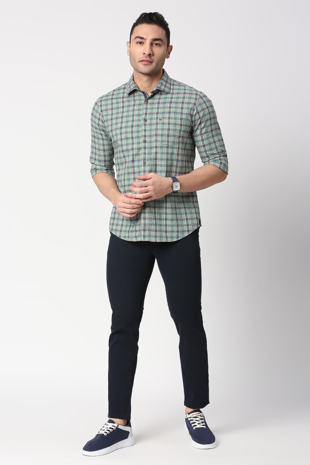 Slim Fit Cotton Oxford Checks Shirt