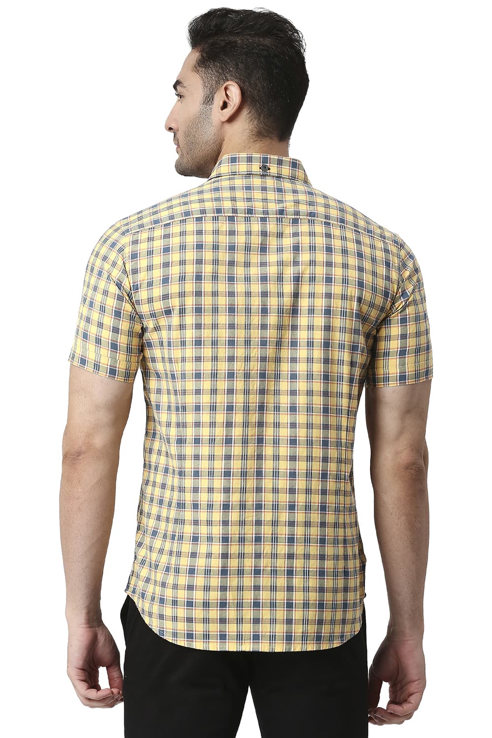 BASICS SLIM FIT COTTON OXFORD CHECKS HALFSLEEVES SHIRT