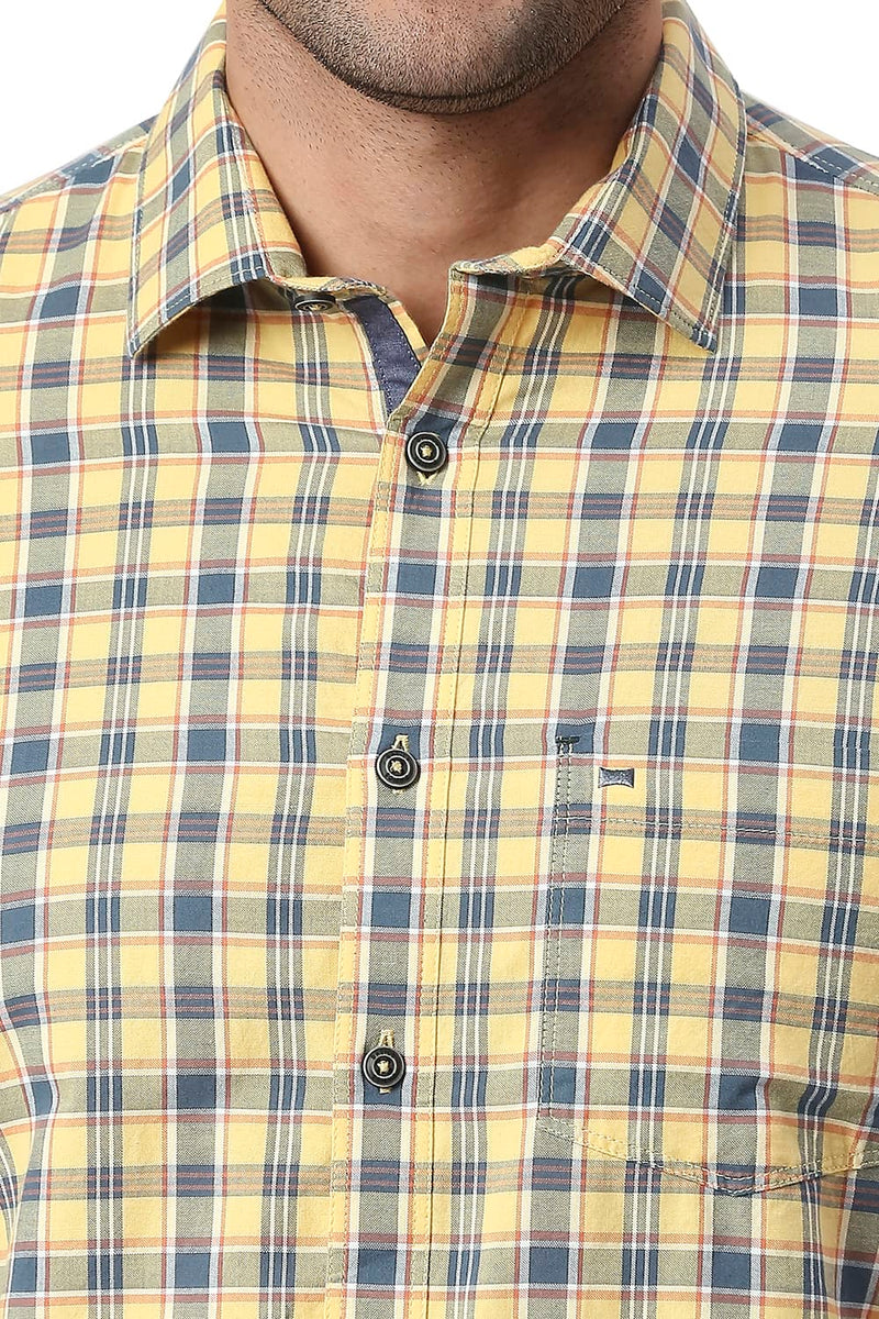 BASICS SLIM FIT COTTON OXFORD CHECKS HALFSLEEVES SHIRT