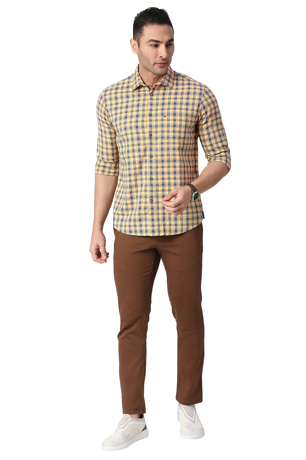 BASICS SLIM FIT COTTON OXFORD CHECKS SHIRT