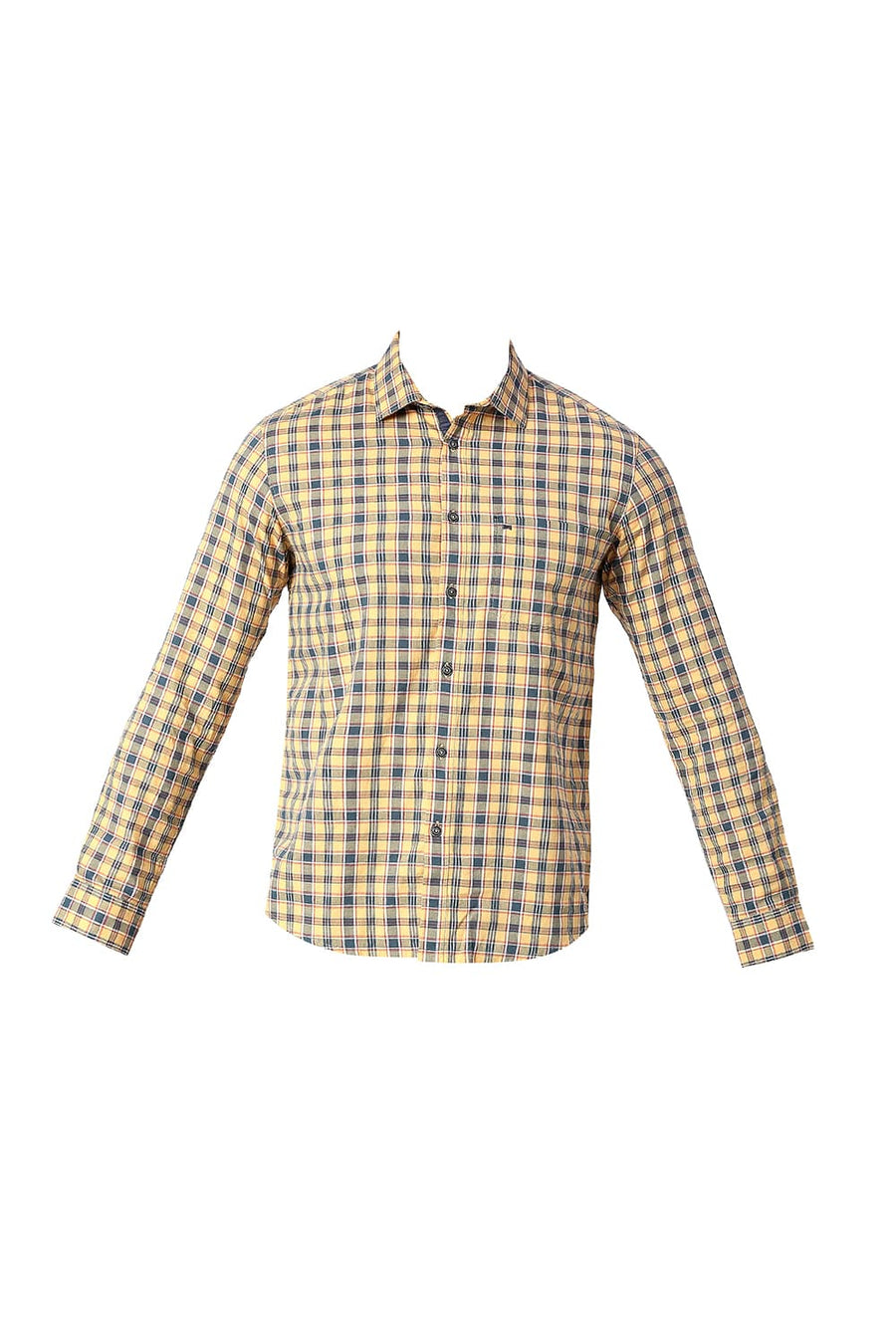 BASICS SLIM FIT BANANA YELLOW COTTON OXFORD CHECKS SHIRT