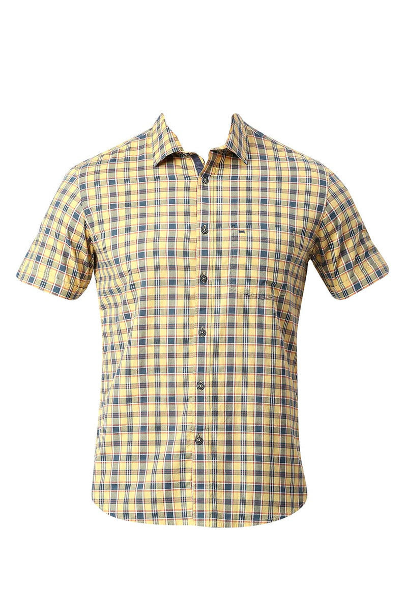 BASICS SLIM FIT COTTON OXFORD CHECKS HALFSLEEVES SHIRT