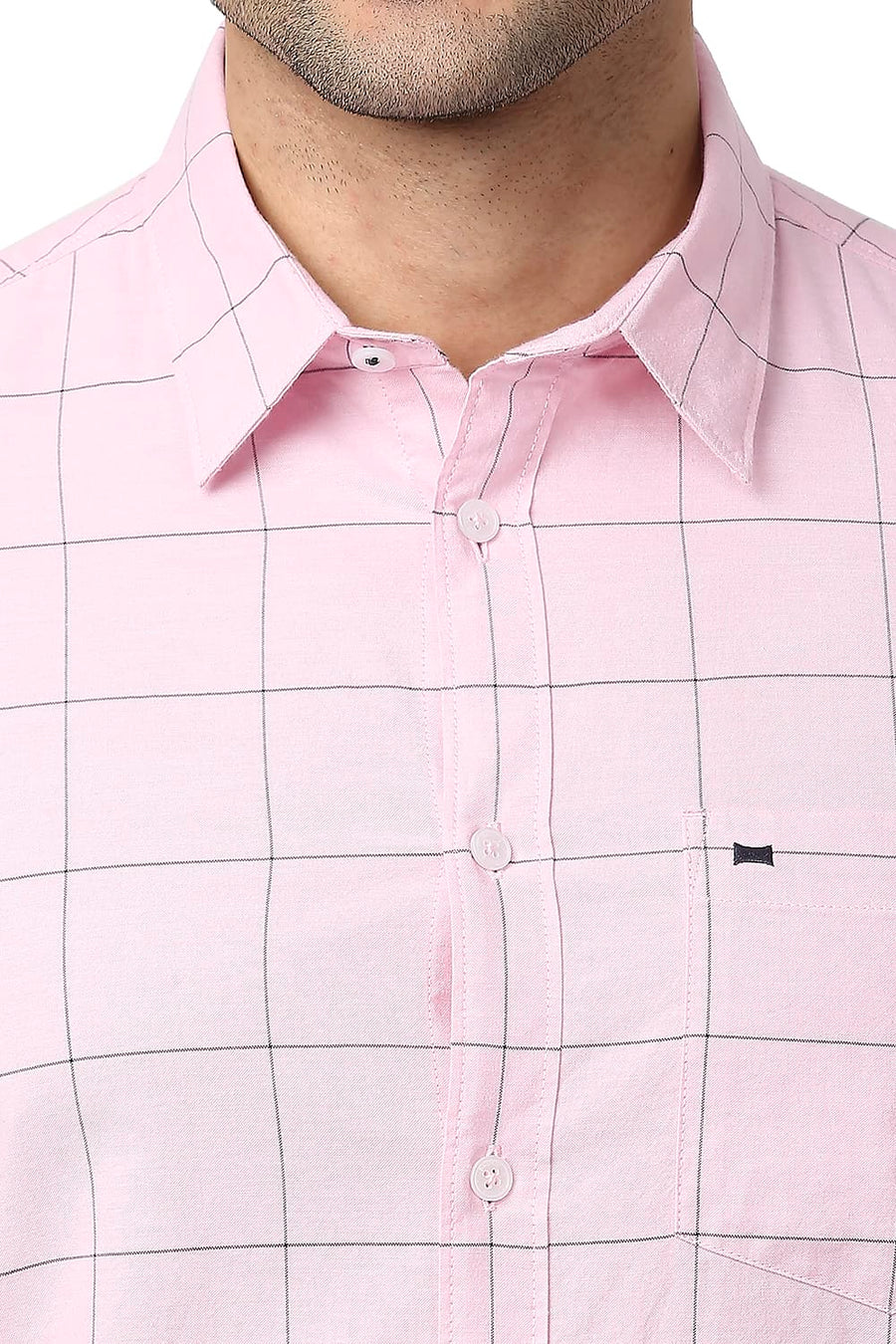 BASICS SLIM FIT CHALK PINK COTTON OXFORD CHECKS SHIRT