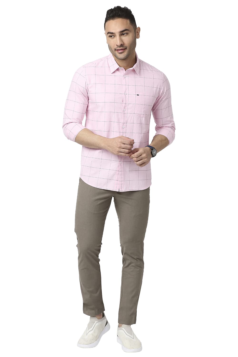 BASICS SLIM FIT COTTON OXFORD CHECKS SHIRT