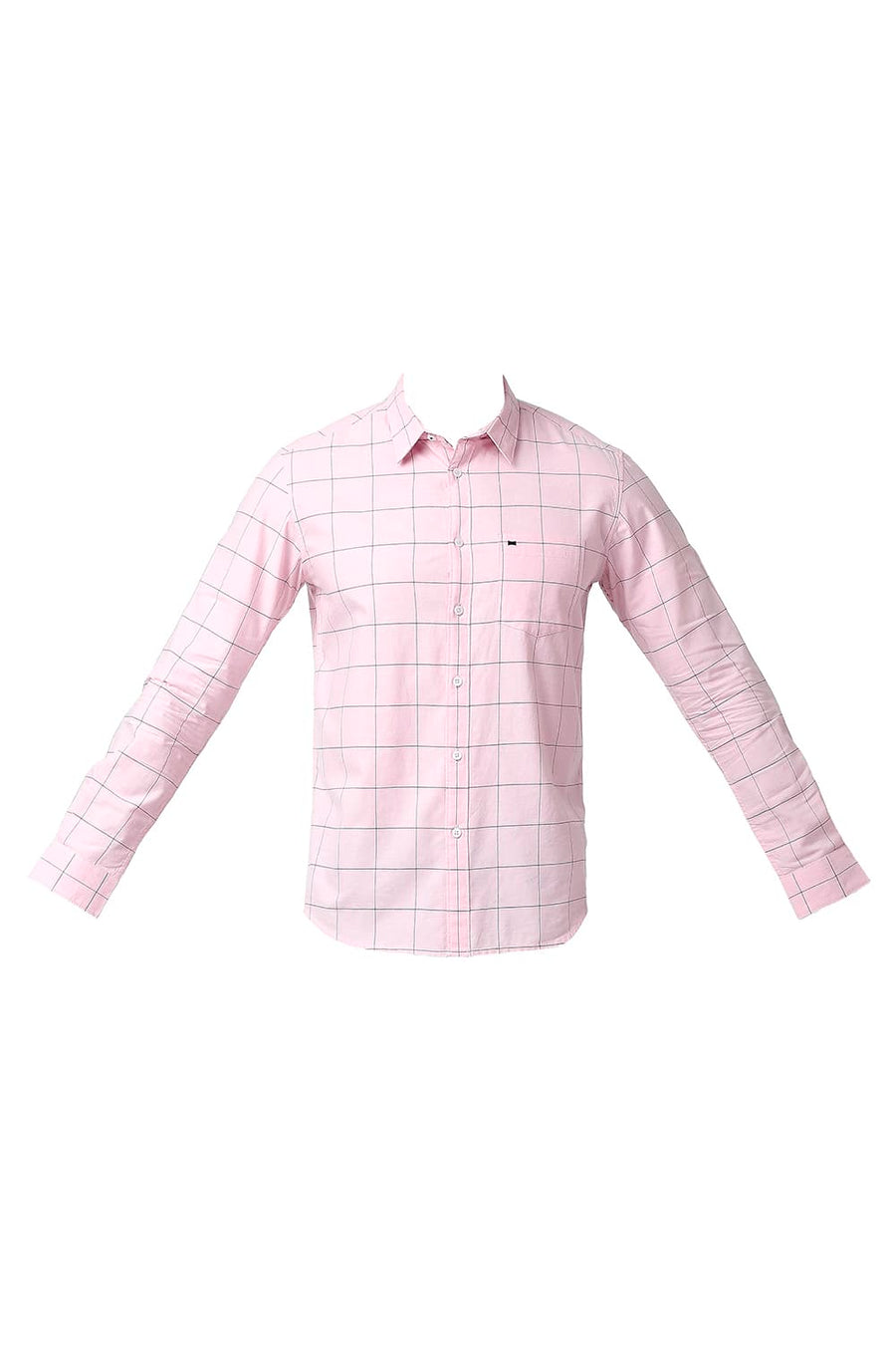 BASICS SLIM FIT CHALK PINK COTTON OXFORD CHECKS SHIRT