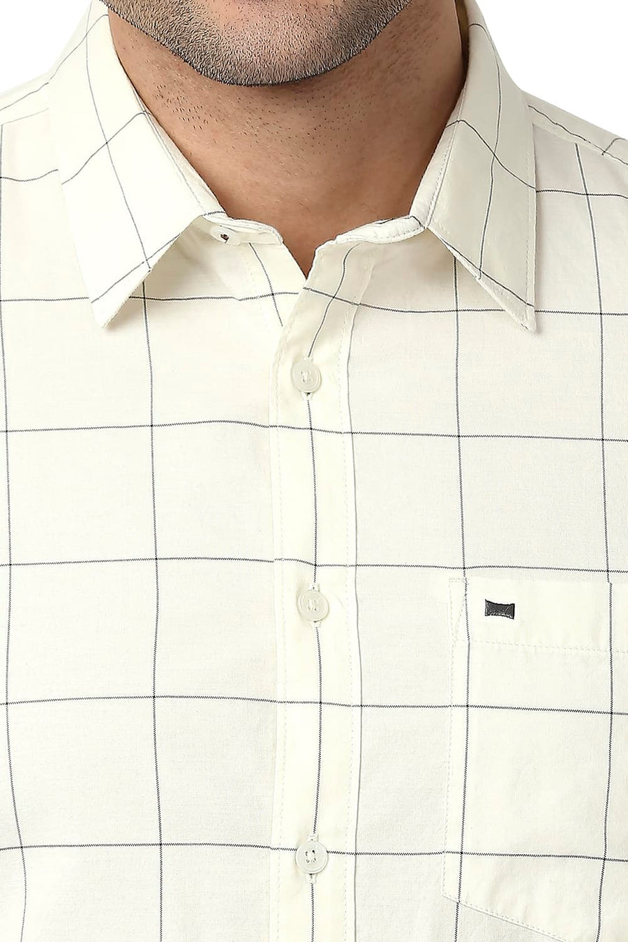 BASICS SLIM FIT ICING YELLOW COTTON OXFORD CHECKS SHIRT