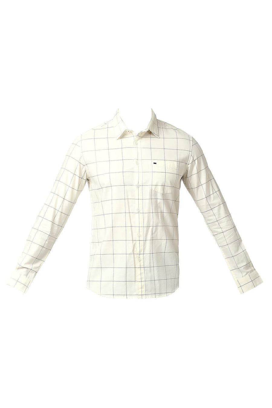 BASICS SLIM FIT ICING YELLOW COTTON OXFORD CHECKS SHIRT