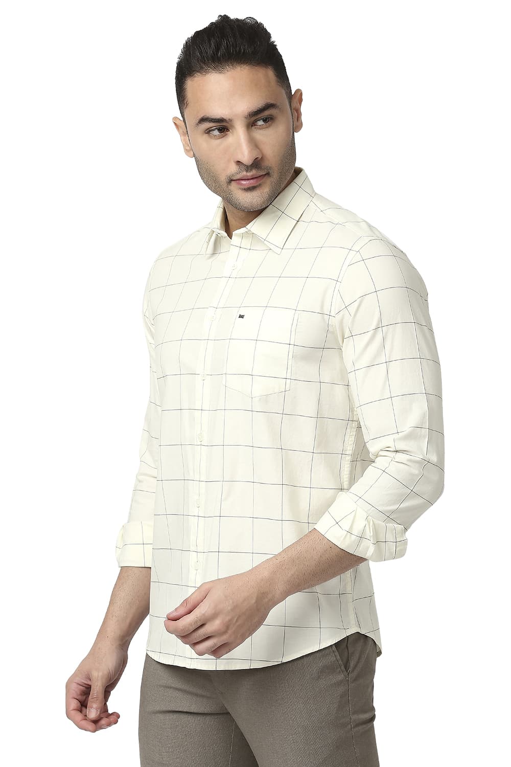 BASICS SLIM FIT COTTON OXFORD CHECKS SHIRT