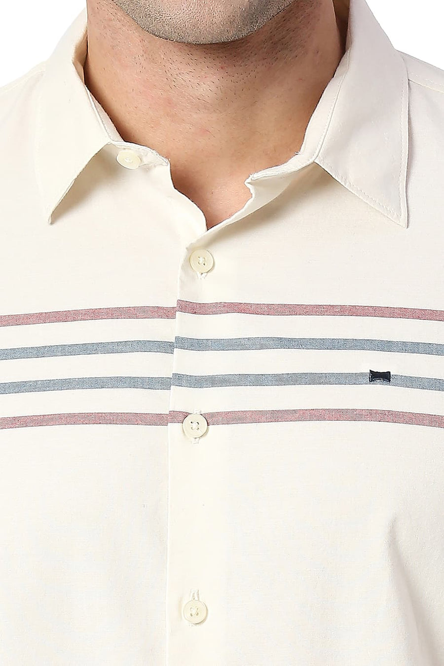 BASICS SLIM FIT WHISPER YELLOW COTTON OXFORD WEFT ENG STRIPE SHIRT