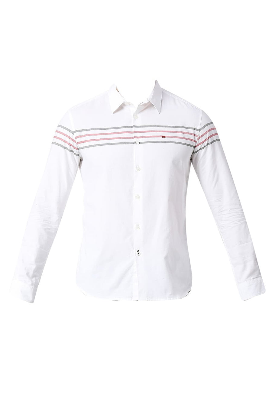 BASICS SLIM FIT CLOUD WHITE COTTON OXFORD WEFT ENG STRIPE SHIRT