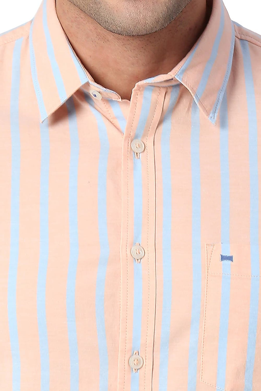 BASICS SLIM FIT SUNSET ORANGE COTTON OXFORD STRIPE SHIRT