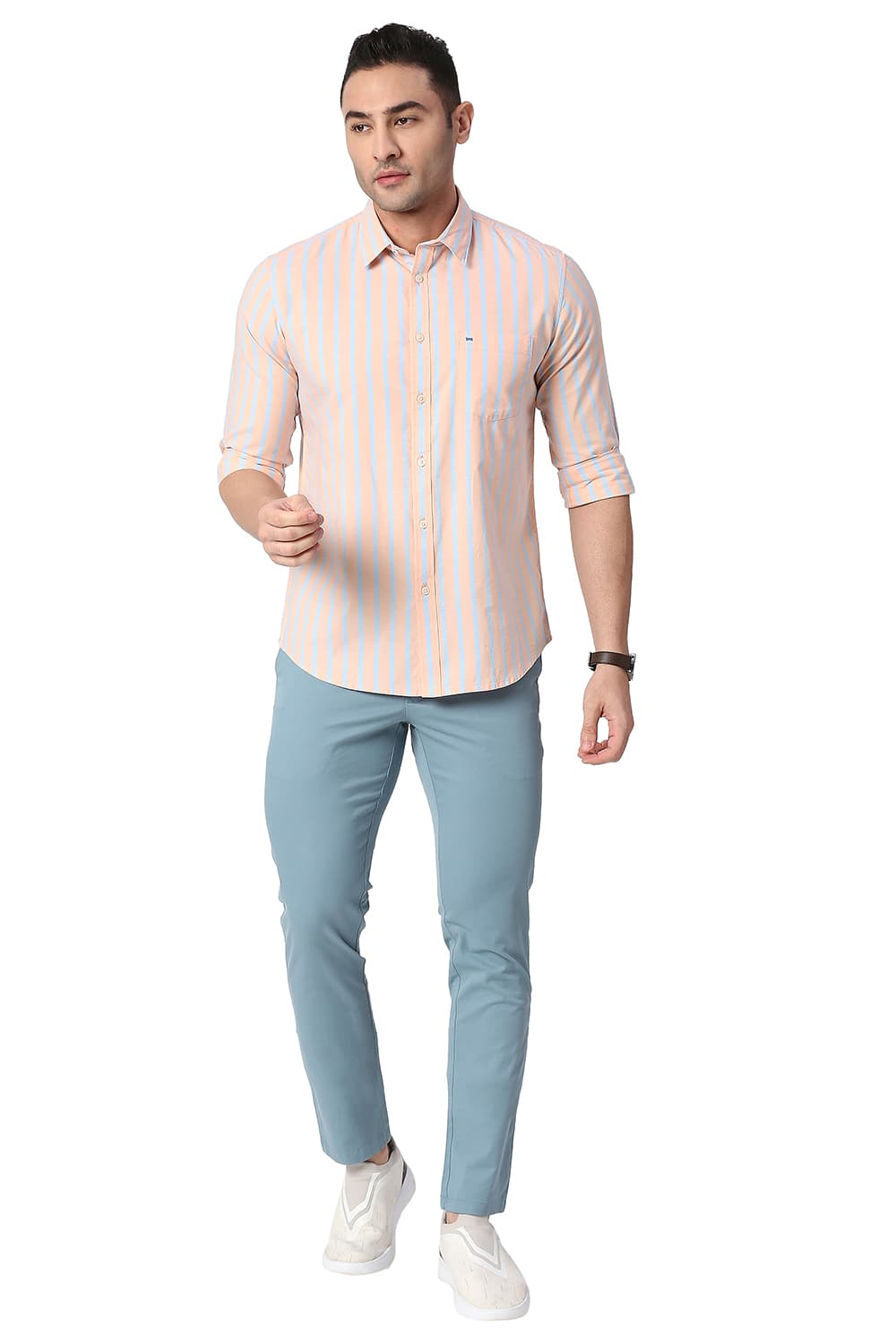 BASICS SLIM FIT COTTON OXFORD STRIPE SHIRT