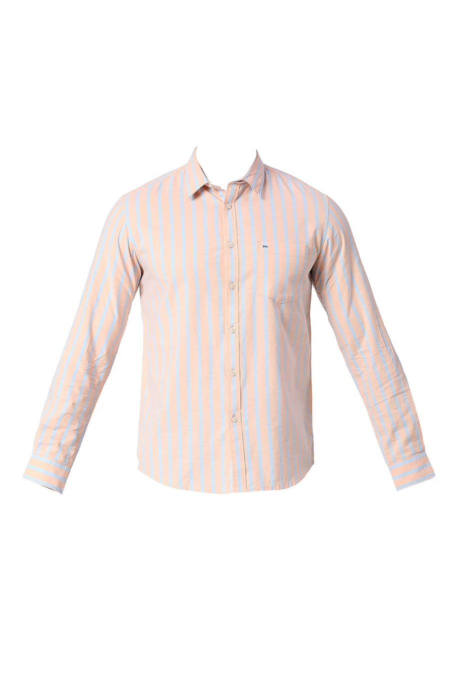 BASICS SLIM FIT SUNSET ORANGE COTTON OXFORD STRIPE SHIRT