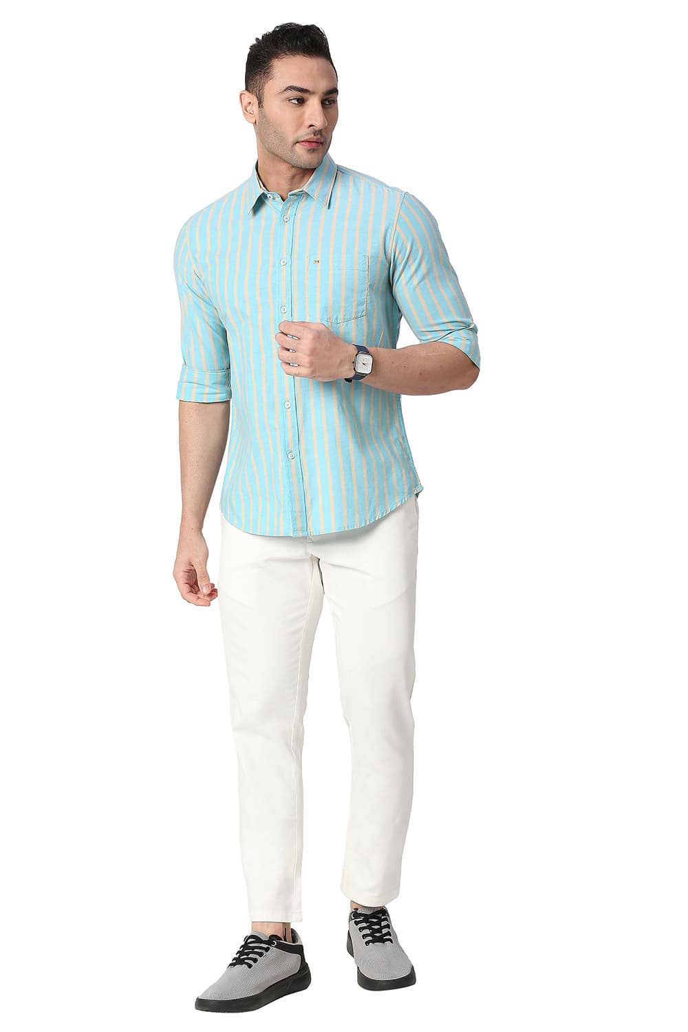 BASICS SLIM FIT COTTON OXFORD STRIPE SHIRT