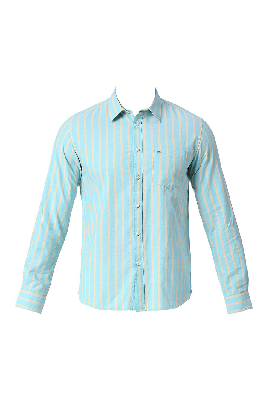 BASICS SLIM FIT AQUA SKY COTTON OXFORD STRIPE SHIRT