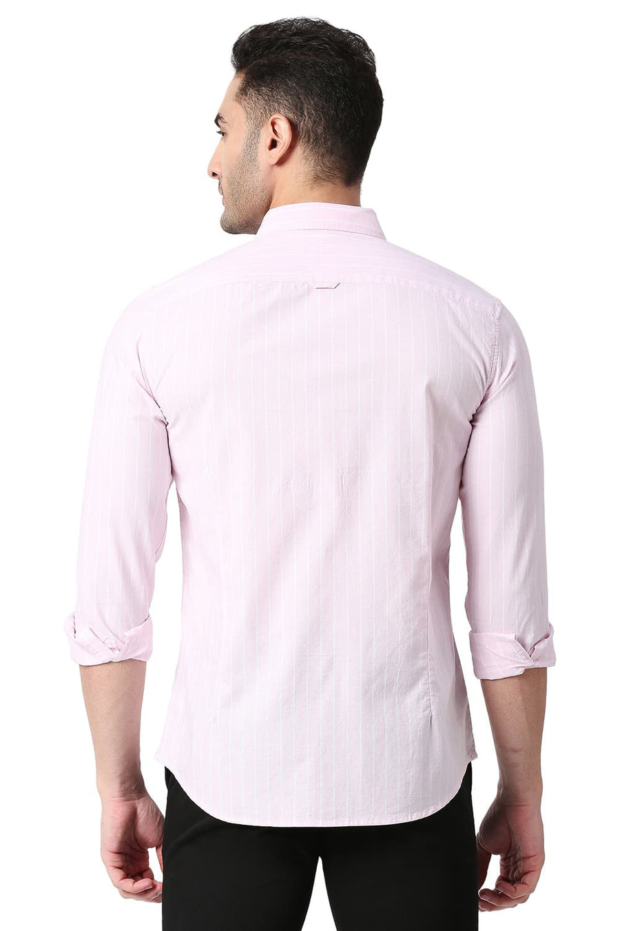 BASICS SLIM FIT PINK MIST COTTON OXFORD STRIPE SHIRT