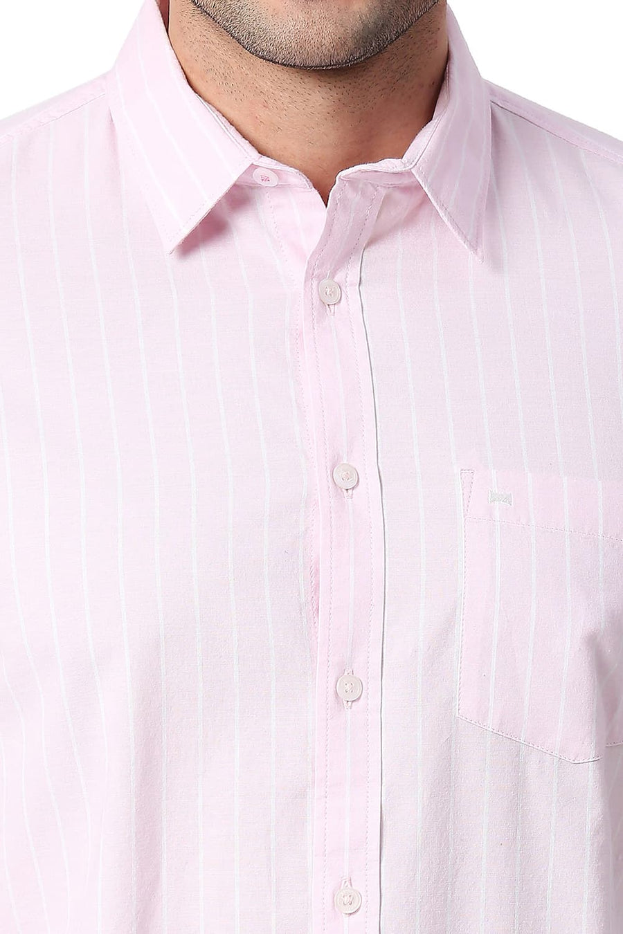 BASICS SLIM FIT PINK MIST COTTON OXFORD STRIPE SHIRT