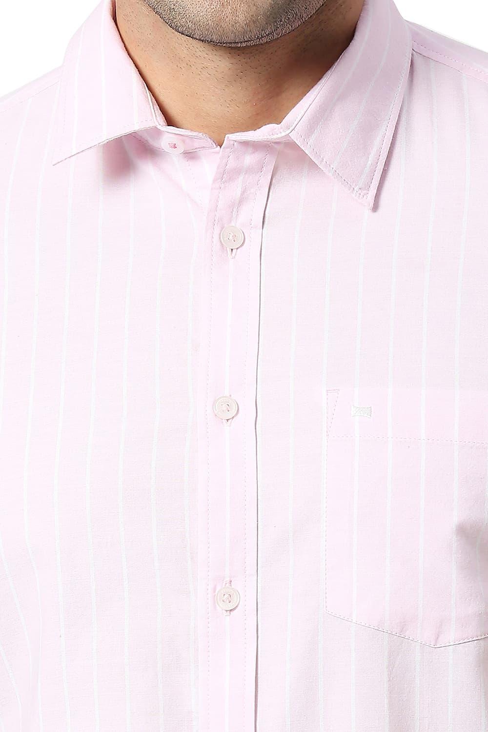 BASICS SLIM FIT COTTON OXFORD STRIPE HALFSLEEVES SHIRT