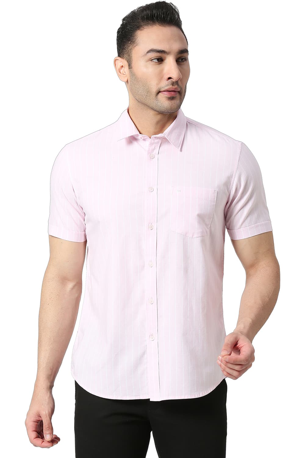 BASICS SLIM FIT COTTON OXFORD STRIPE SHIRT