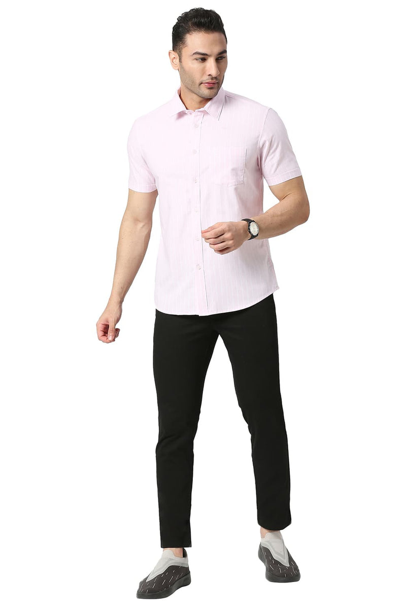 BASICS SLIM FIT COTTON OXFORD STRIPE HALFSLEEVES SHIRT