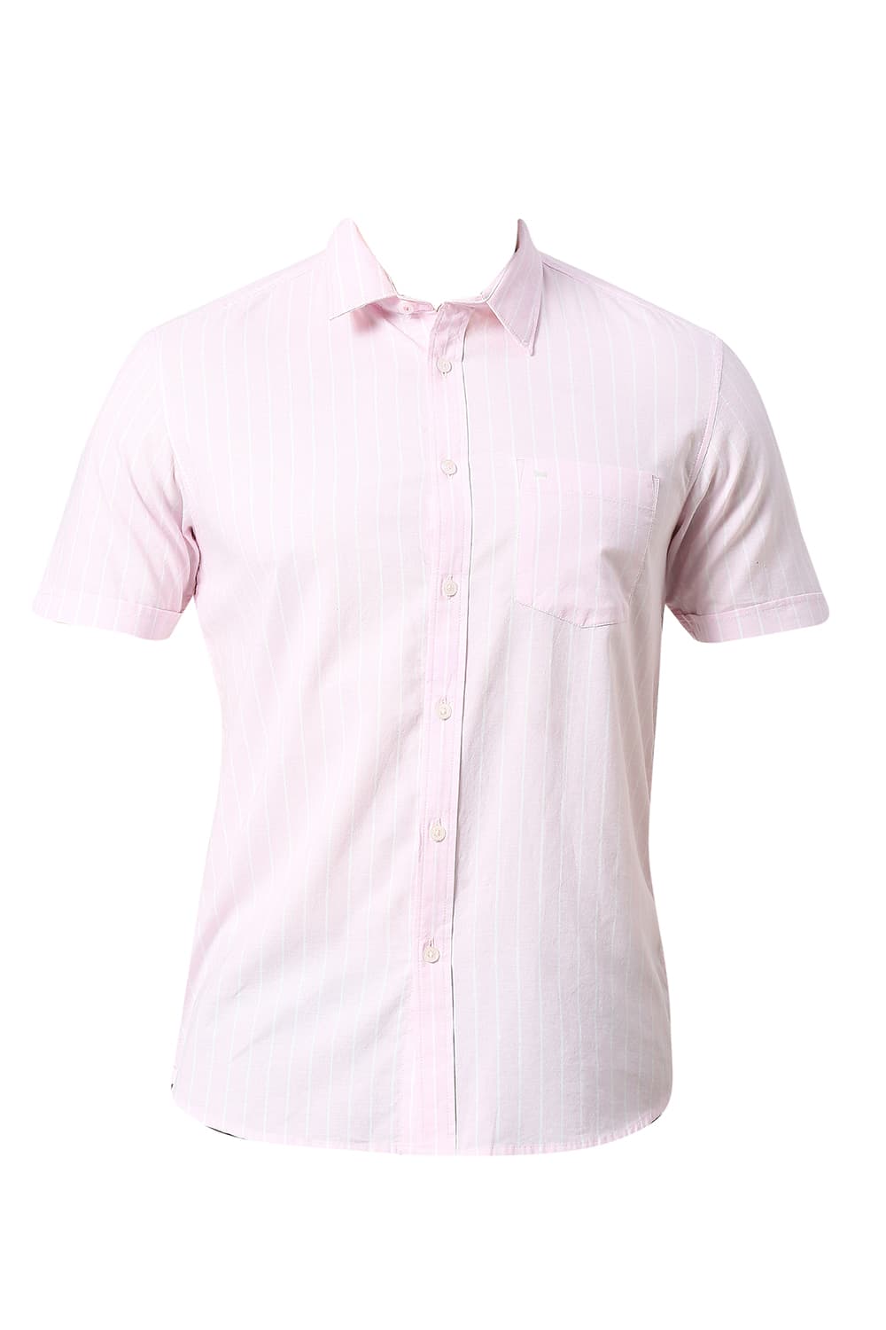 BASICS SLIM FIT COTTON OXFORD STRIPE HALFSLEEVES SHIRT