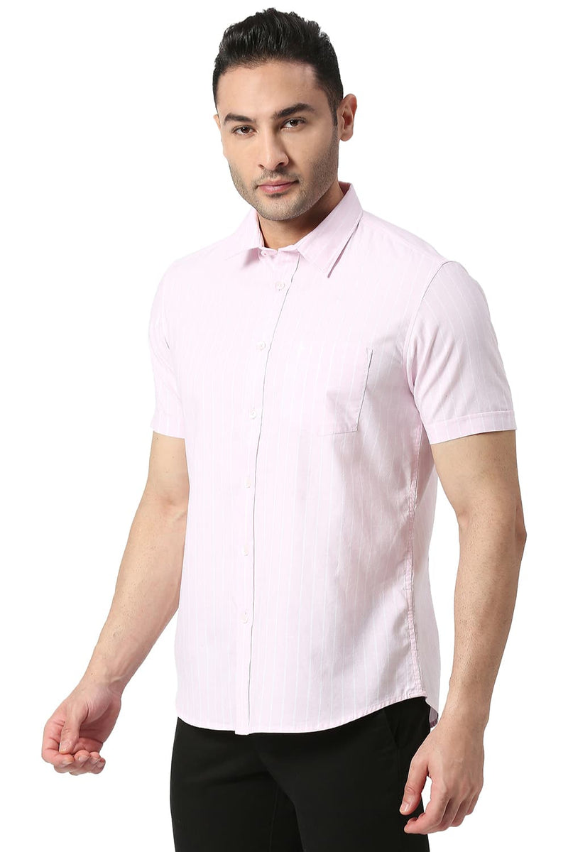 BASICS SLIM FIT COTTON OXFORD STRIPE HALFSLEEVES SHIRT