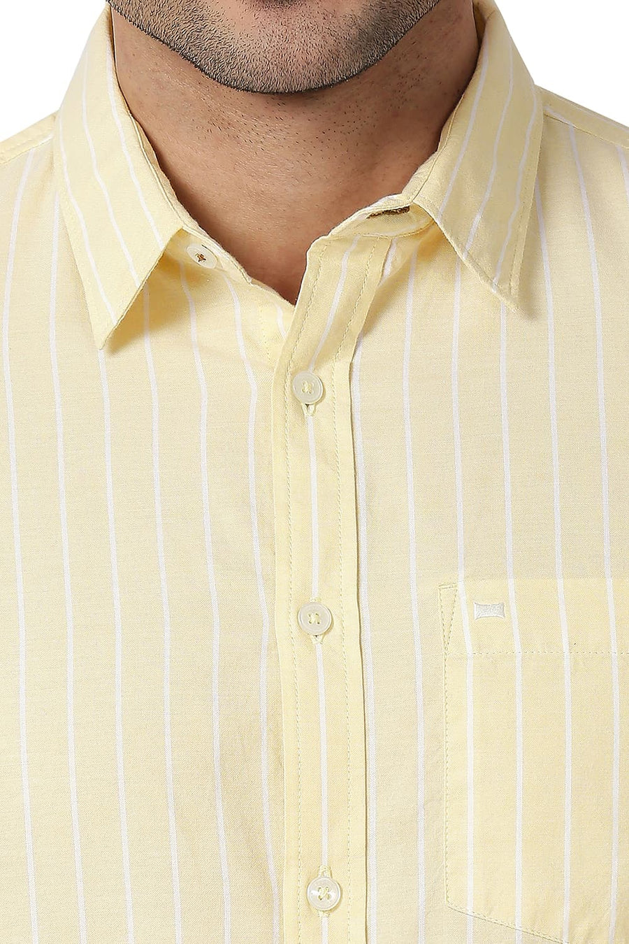 BASICS SLIM FIT FRENCH YELLOW COTTON OXFORD STRIPE SHIRT