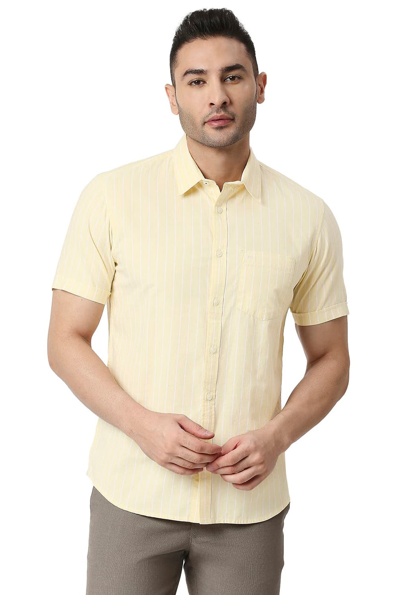 BASICS SLIM FIT COTTON OXFORD STRIPE HALFSLEEVES SHIRT