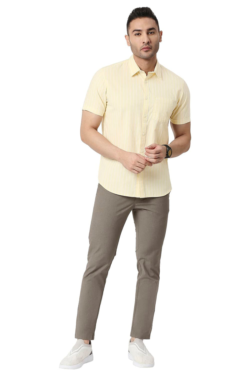 BASICS SLIM FIT COTTON OXFORD STRIPE HALFSLEEVES SHIRT