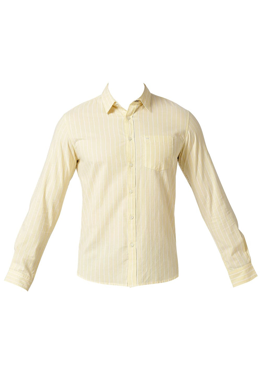 BASICS SLIM FIT FRENCH YELLOW COTTON OXFORD STRIPE SHIRT
