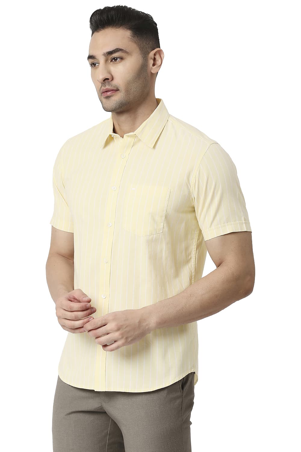 BASICS SLIM FIT COTTON OXFORD STRIPE HALFSLEEVES SHIRT